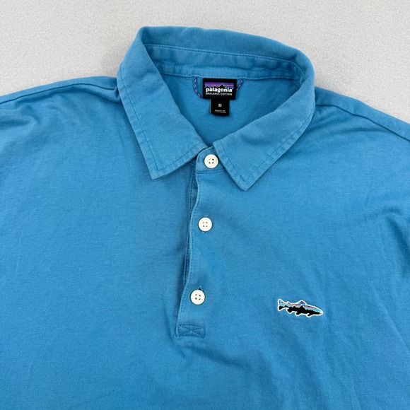 Patagonia Other - Patagonia Organic Cotton Short Sleeve Polo Mens M‎ Blue Trout Logo Gorpcore